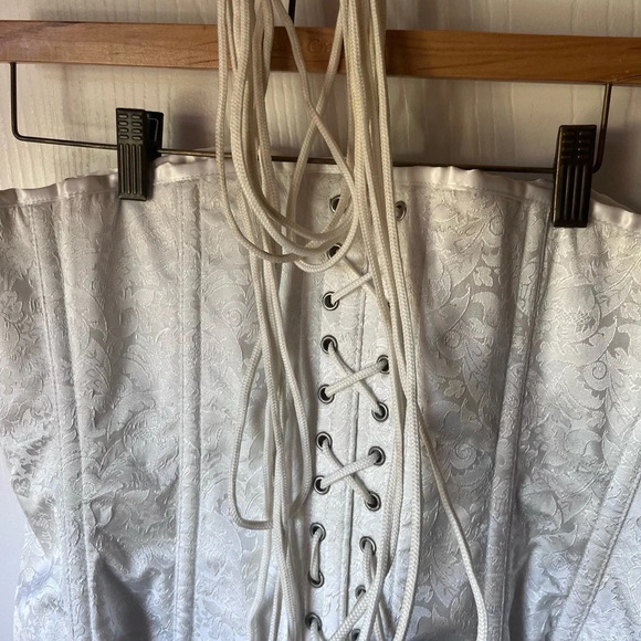 Unbranded lace up corset bodice white ivory brocade size 36 - Picture 4 of 8